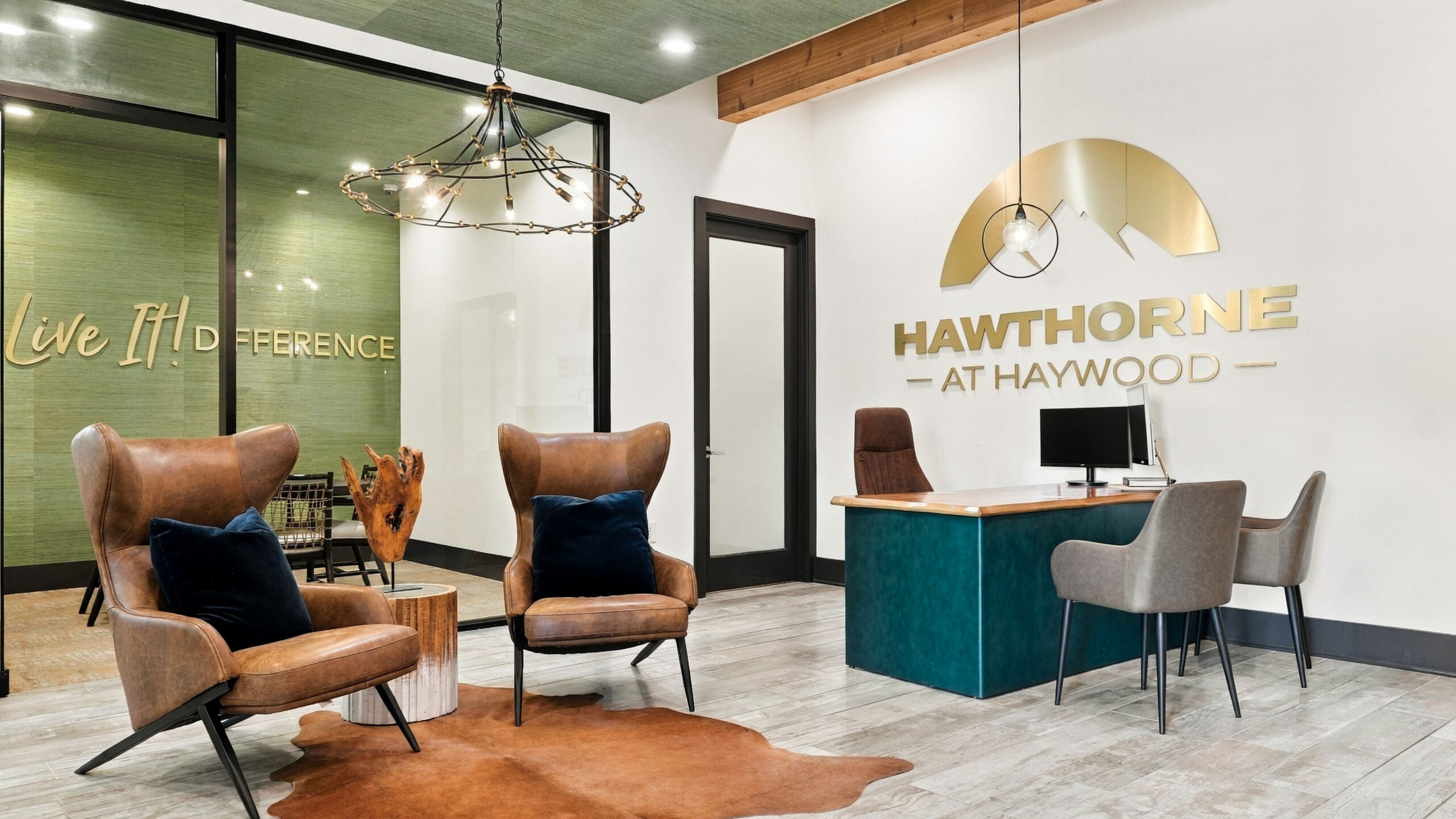 Hawthorne at Haywood resident clubhouse amenity with seating area and beautiful finishes